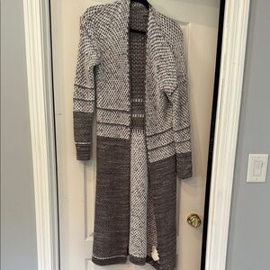 Prana Gray Cardigan Sweater with Color-Blocked Design